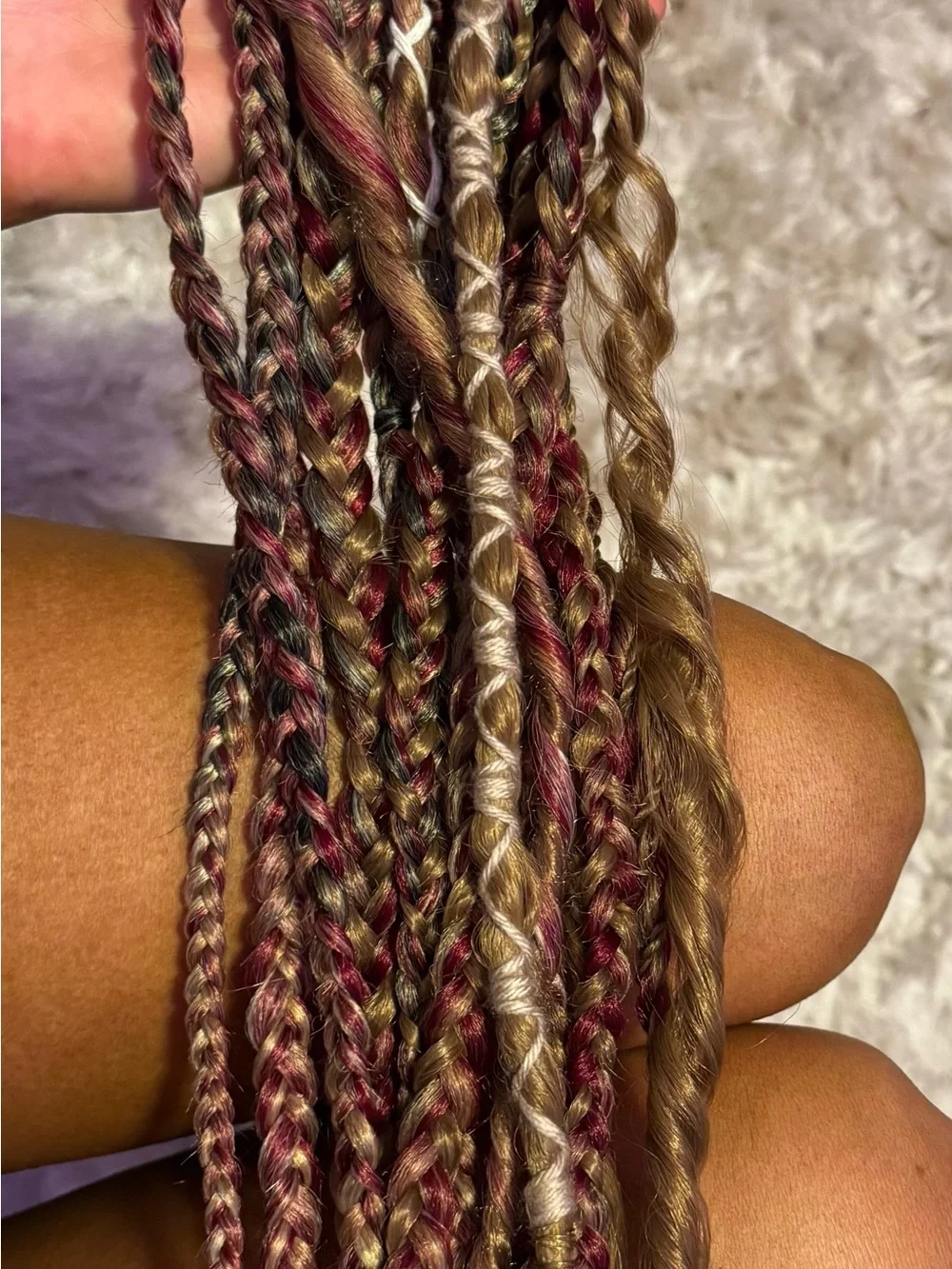 Hand-Braided Hair Extensions with Feathers and Beads - Brown & Burgundy